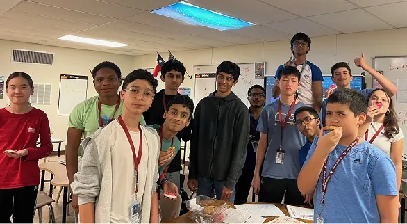 Rohan with Beck Junior High students during one of the classes.