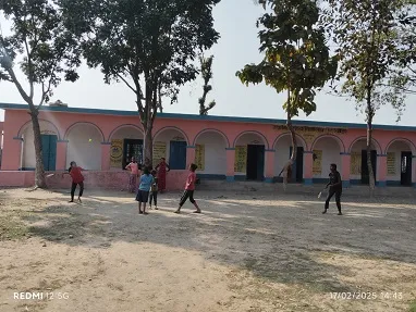 Students playing sports at Middle School Fulbari. Sports goods
                were provided to generate interest.